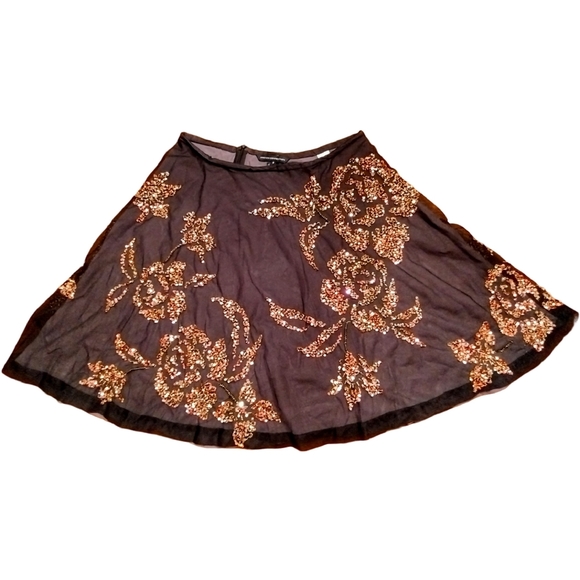 French Connection Tulle Midi Skirt, Sequined Floral Design Skirt,Size 8, Black - Picture 2 of 9